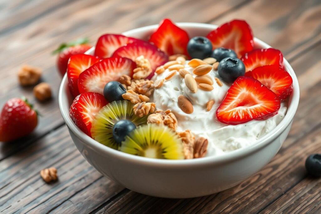 cottage cheese with fruit and nuts