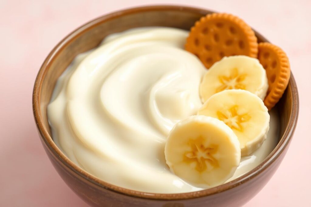 vanilla pudding with sliced bananas and vanilla wafers