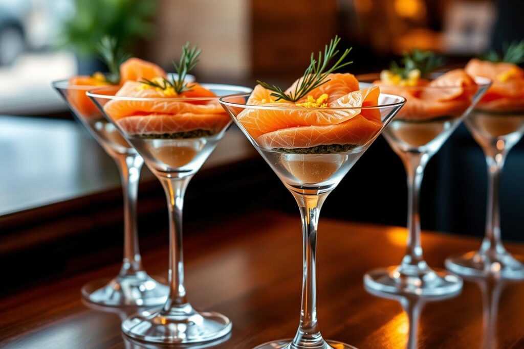 smoked salmon in martini glasses